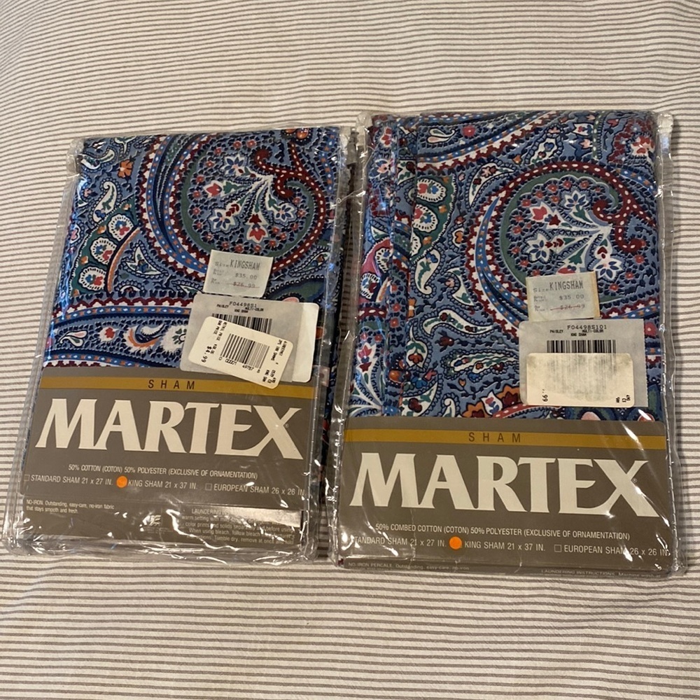 2 Vintage Martex Paisley Multicolor King Sham 21x37 Inches